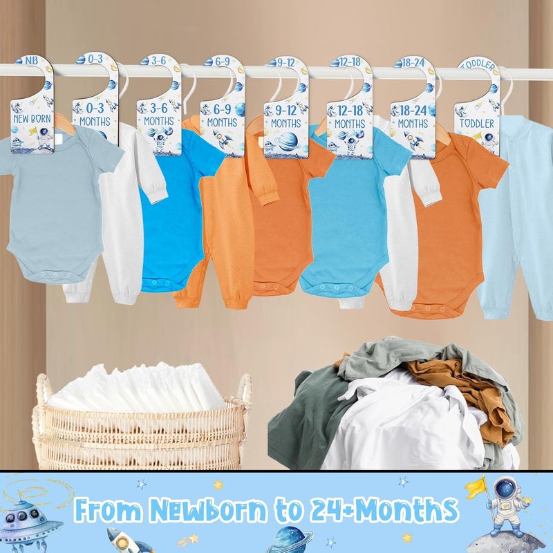 CORNER LACE Baby Closet Dividers 8PCS, Outer Space Themed Wooden Double-Sided Clothes Size Hanger Organizer from Newborn to Toddler for Nursery Decor Baby Shower Birthday Gift Blue - Image 4